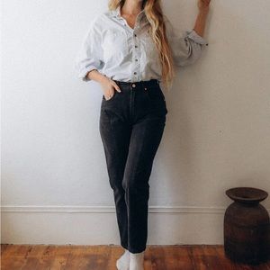 Esby straight leg black washed Lindsey jeans with front seam and gold detail 29